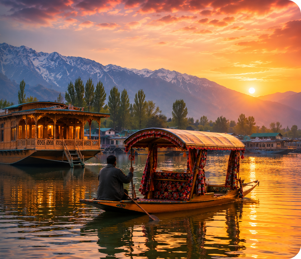 Houseboat and shikara on Dal Lake for a short Srinagar Kashmir tour package